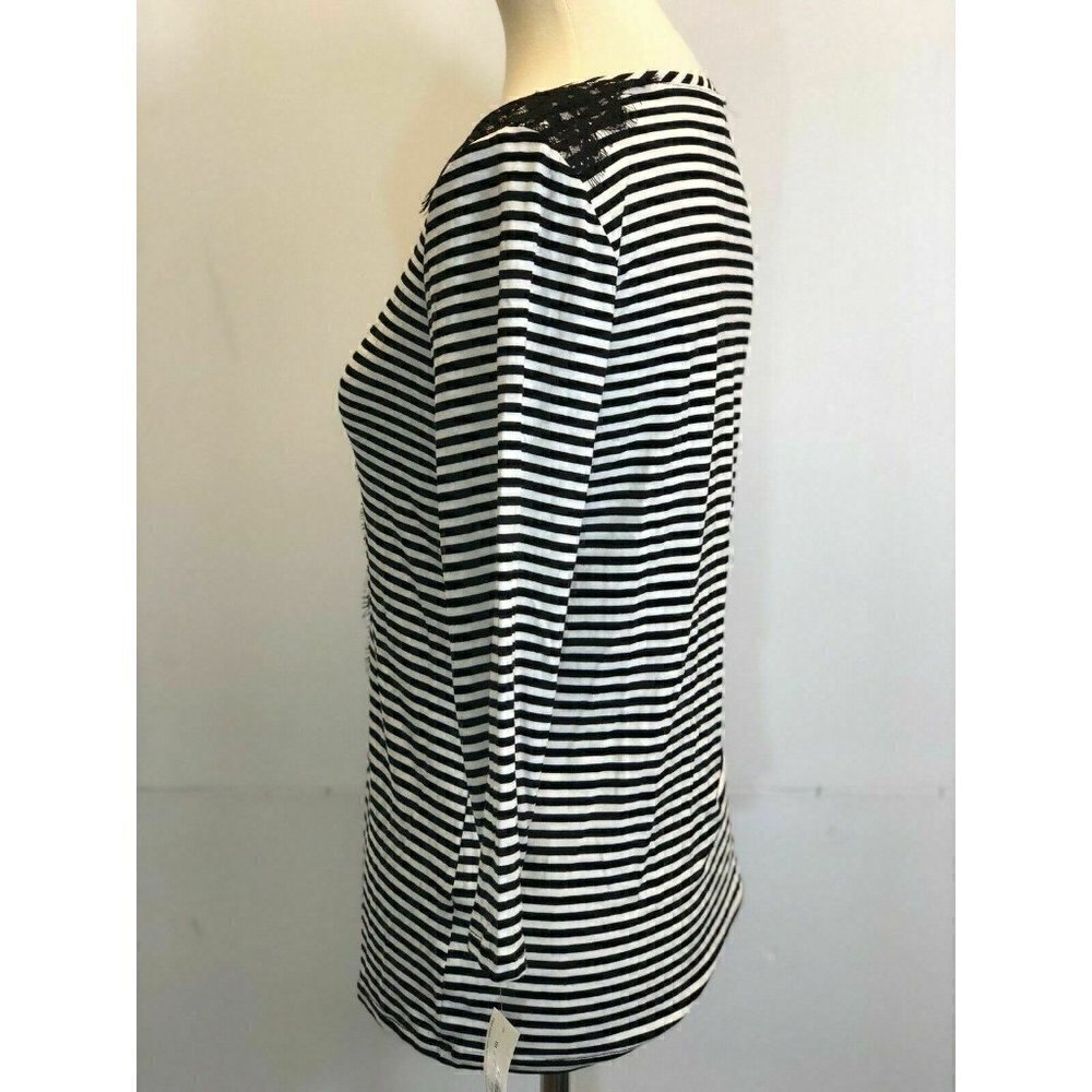Maison Jules Women's Black Striped Lace-trim Top S - Picture 8 of 9